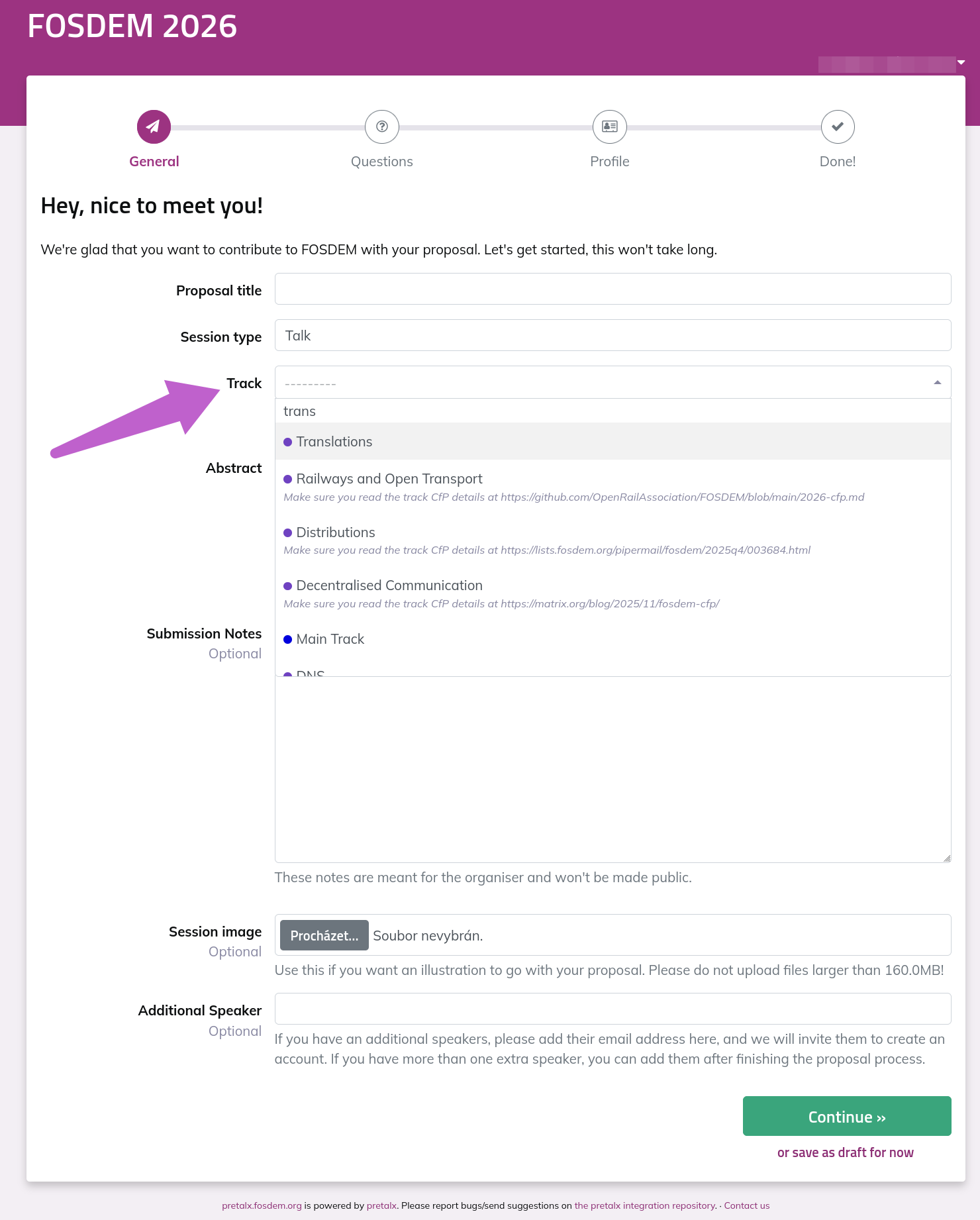 Pretalx website - Databases - Submit